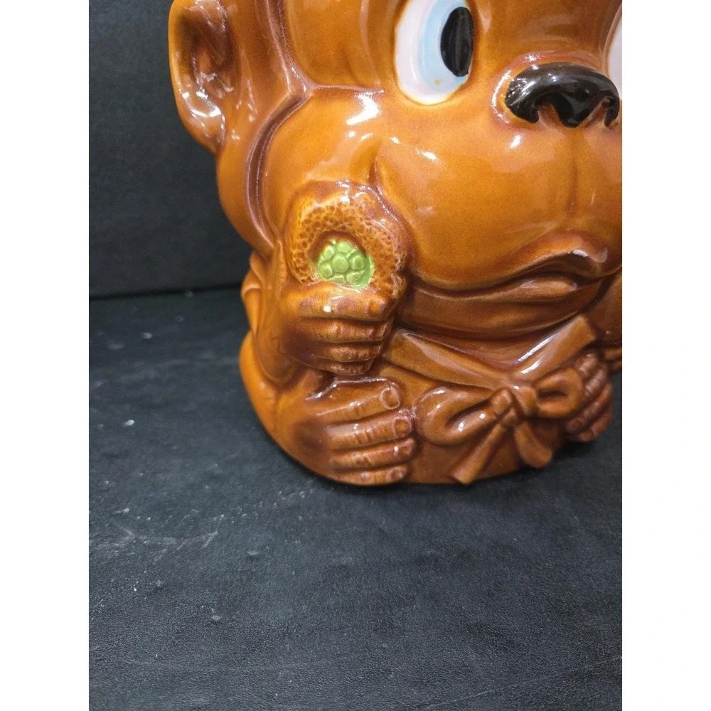 Monkey‎ Sailor Cookie Jar, Brown Ceramic Canister, White Hat Lid, Kitchen Decor